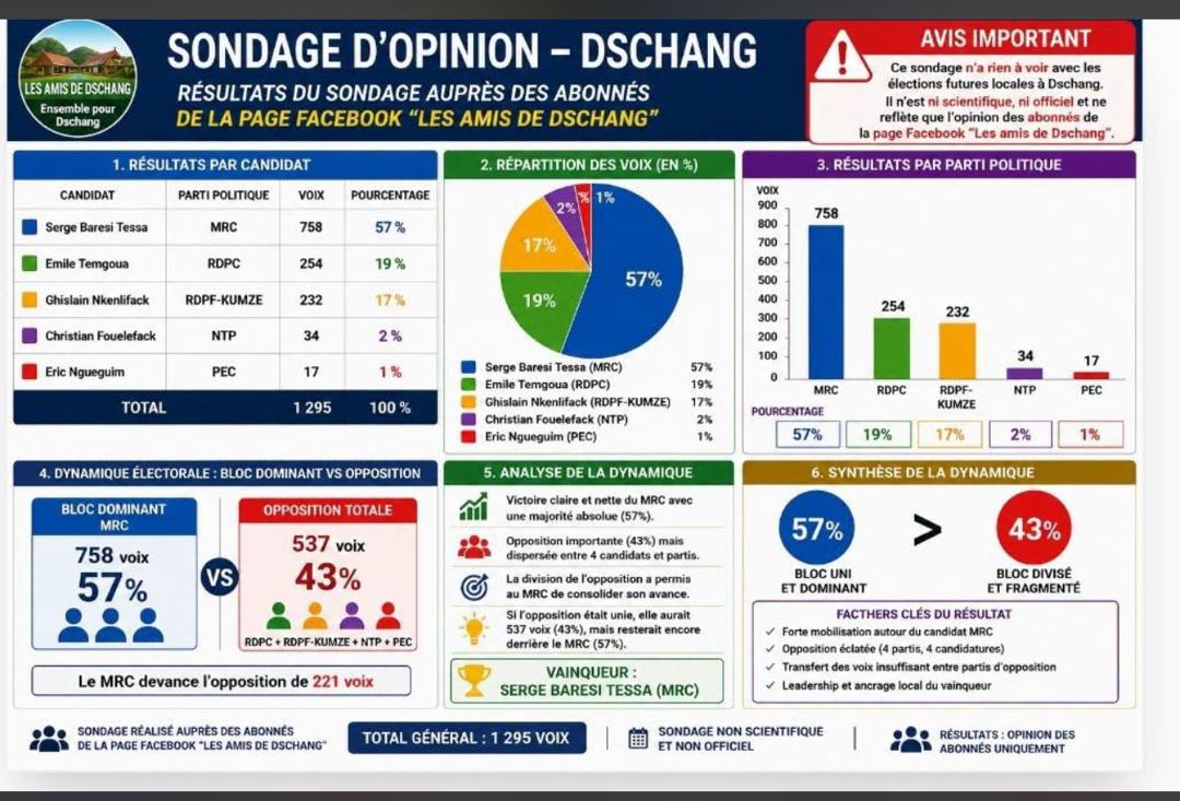 Sondage d'opinion Dschang – résultats auprès des abonnés Facebook Les Amis de Dschang